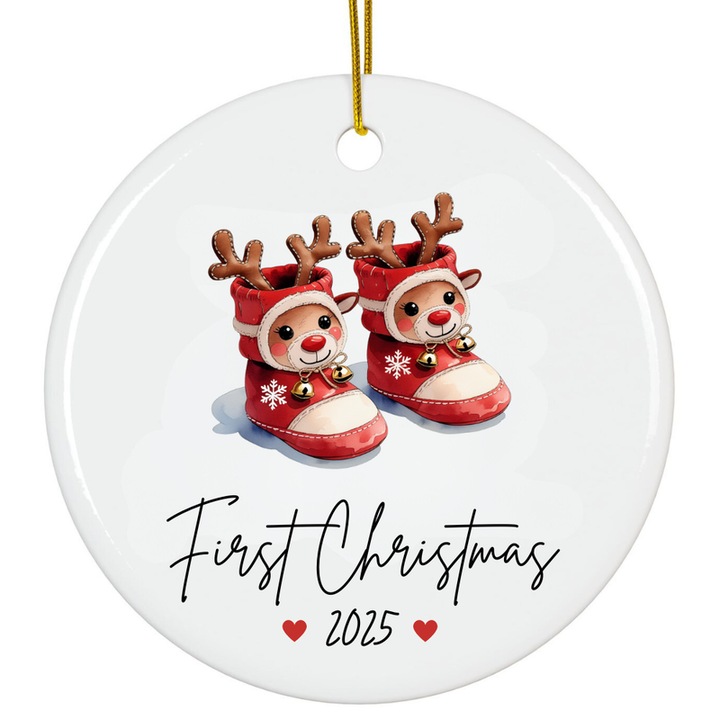 Fehér akril dísz Első Karácsony 2025 baba fenyő 8cm