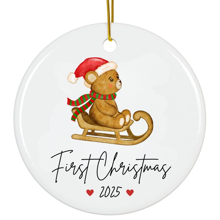 Akril dísz 8cm fehér baba Első Karácsony 2025 fenyőfa dekoráció