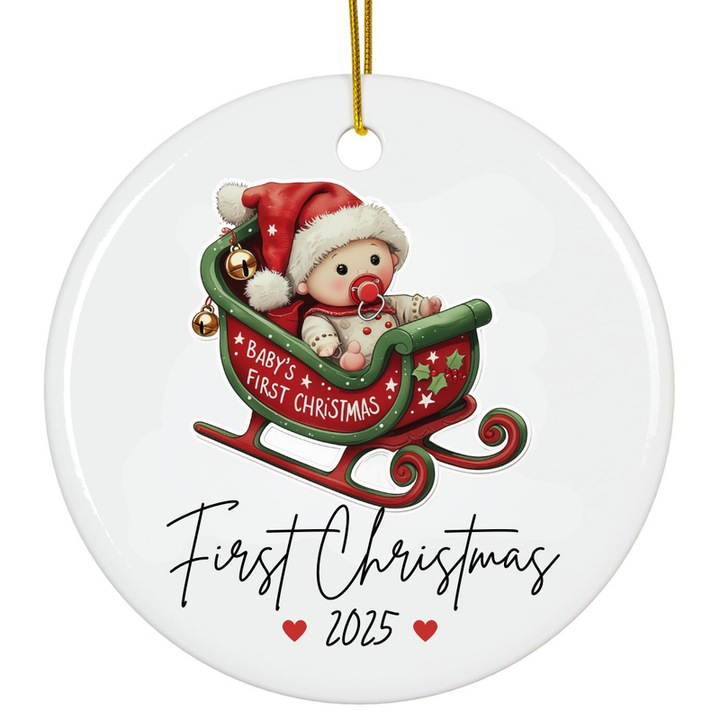 Fehér akril baba dísz 8cm Első Karácsony 2025 személyre szabott