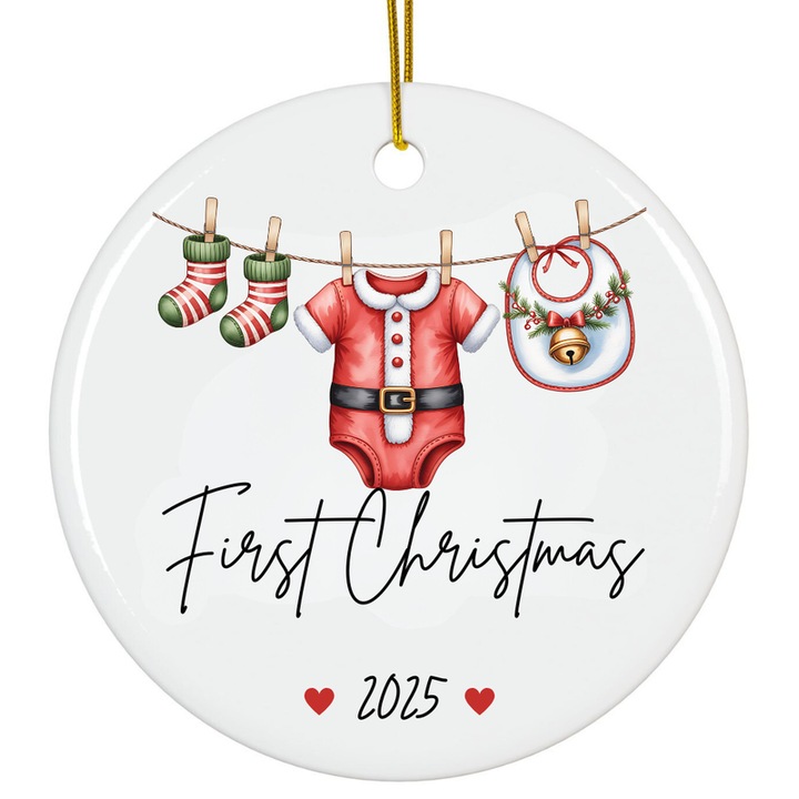 Fehér akril dísz, babaváró ajándék, Első karácsony 2025, 8cm