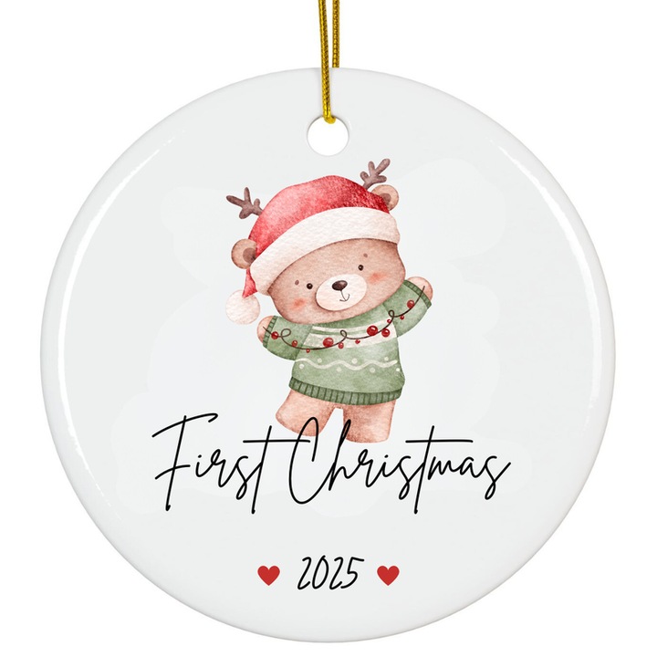 Dísz akril személyre szabott Első Karácsony 2025 fehér baba 8cm