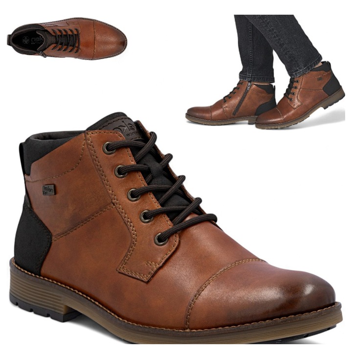 Pantofi casual barbati, Rieker, din piele, inchidere cu siret, imblaniti, 786545, Maro