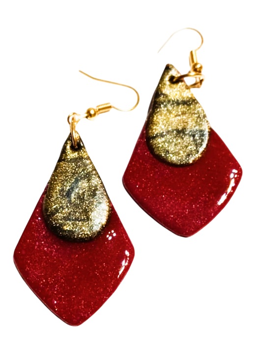 Cercei din lut polimeric, realizati manual, multicolor, 6x2,5 cm