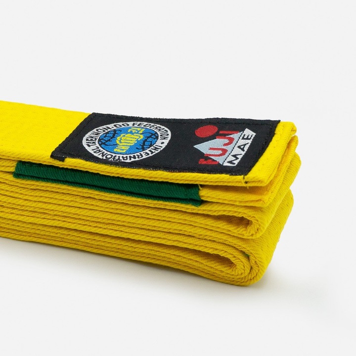 Kétszínű Taekwon-do Fujimae öv, pamut, 4cm széles, ellenálló, többszínű