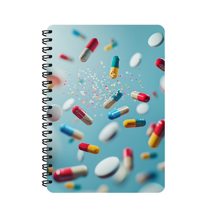 Agenda A5, Pastile, Capsule, Medicina, Farmacie, Coperta Mdf, Spira Metalica, 130 Pagini