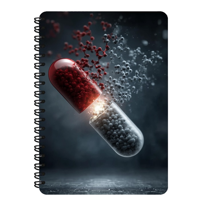 Agenda A5, Capsula, Medicina, Farmacie, Coperta Mdf, Spira Metalica, 130 Pagini