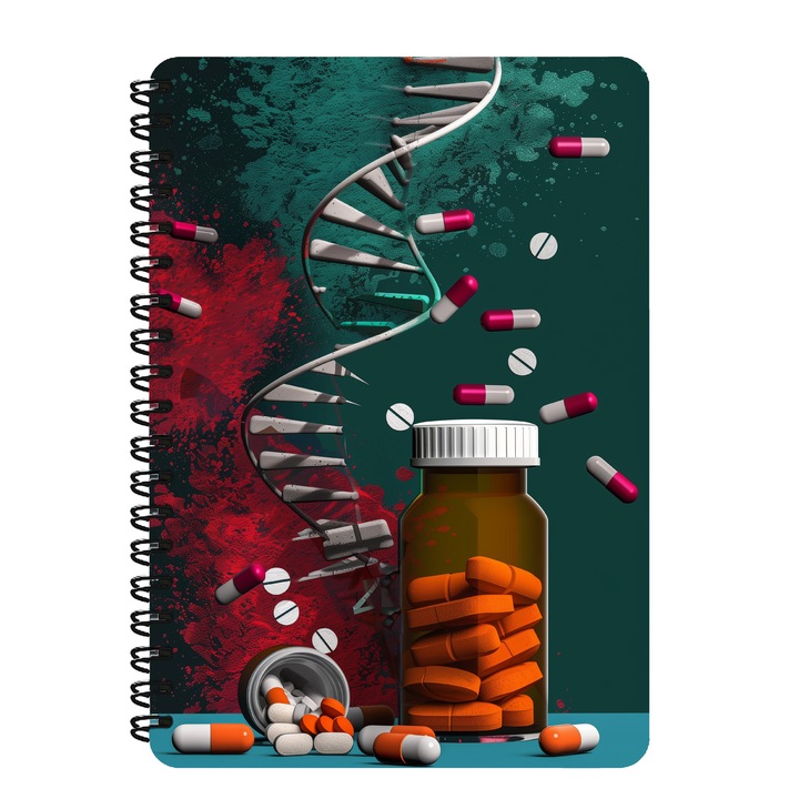 Agenda A5, Sticluta Pastile, Farmacie, Coperta Mdf, Spira Metalica, 130 Pagini
