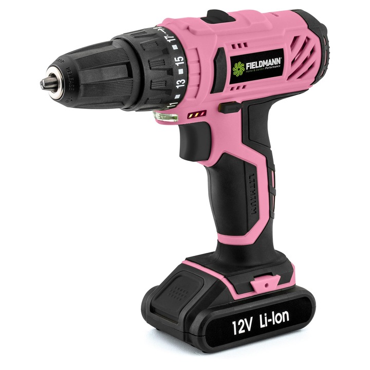 Masina de gaurit si insurubat (bormasina) cu acumulator Fieldmann 50007392, 12V, 1.3Ah Li-Ion, 17 trepte torsiune, 2 trepte turatie 400/1350 RPM, mandrina rapida 10mm