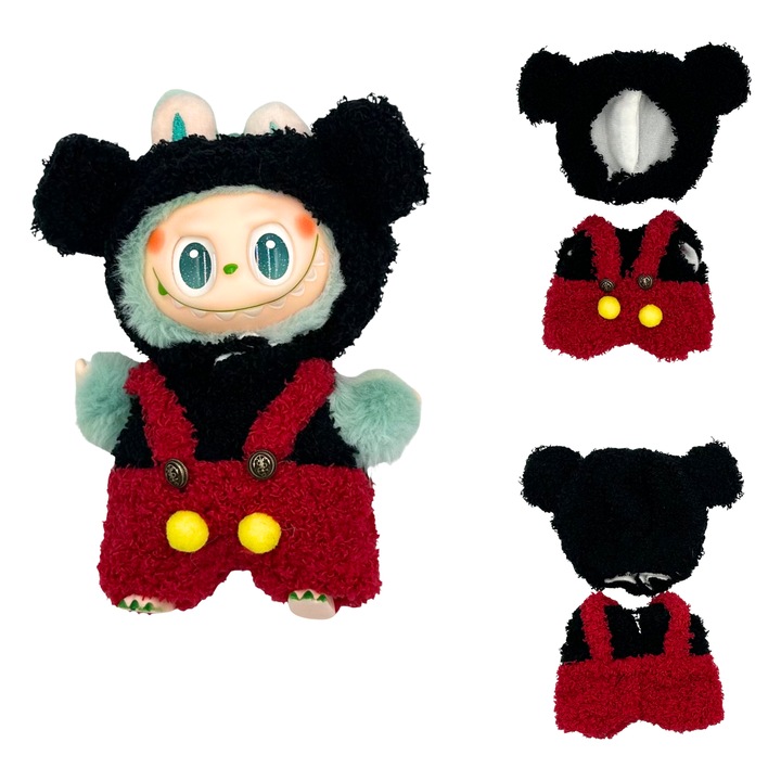 Дрехи и аксесоари Labubu: Комплект дрехи за кукли, съвместими с Labubu 17 см, модел Мики Маус, меки и пухкави