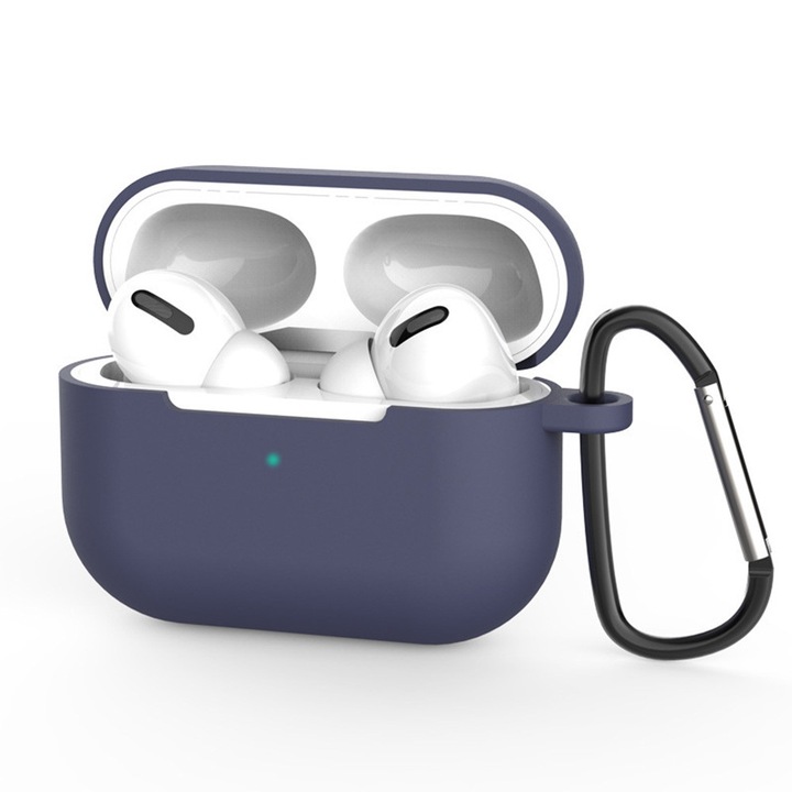 Husa de protectie casti compatibila cu Apple AirPods Pro 3, Silicone, Bleumarin