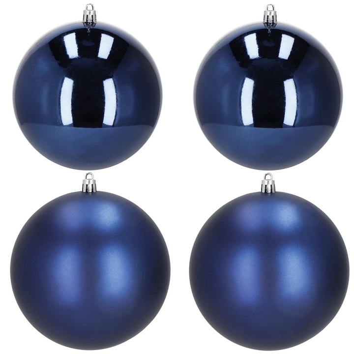 Globuri de Craciun, Springos, 12 cm, 4 bucati, rezistente la spargere, mate/stralucitoare, bleumarin, plastic, set ornamente de