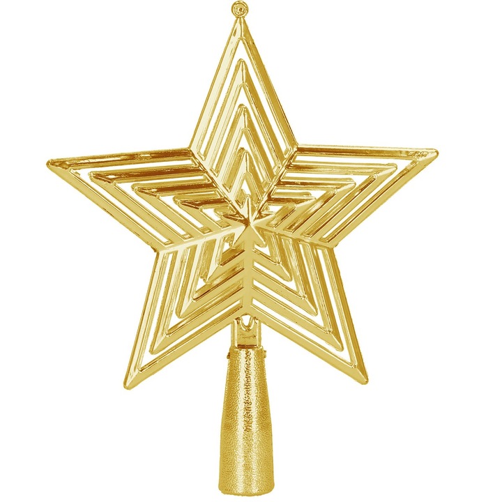 Buton de Craciun pentru brad, Springos, stea ajurata, 18, 5 cm, material rezistent la spargere, design frumos, culoare aurie, set de 1, material