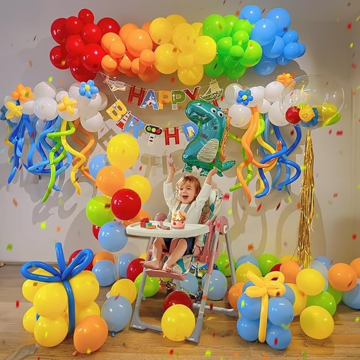 Комплект от 50 балона за годишнини, събития, бебешко парти, разкриване на пола или други партита + панделка с надпис "Честит рожден ден" и конфети 50 см