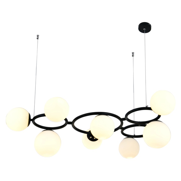 RFAN Висяща лампа, Модел N6805-9, С 9 абажура, 9 x E27, Регулируема височина, Черно/Бяло