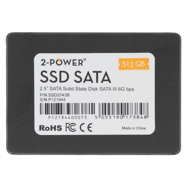 SSD meghajtó 2-POWER, 512 GB, 2,5'', SATA III, laptophoz / PC-hez, SSD2043B