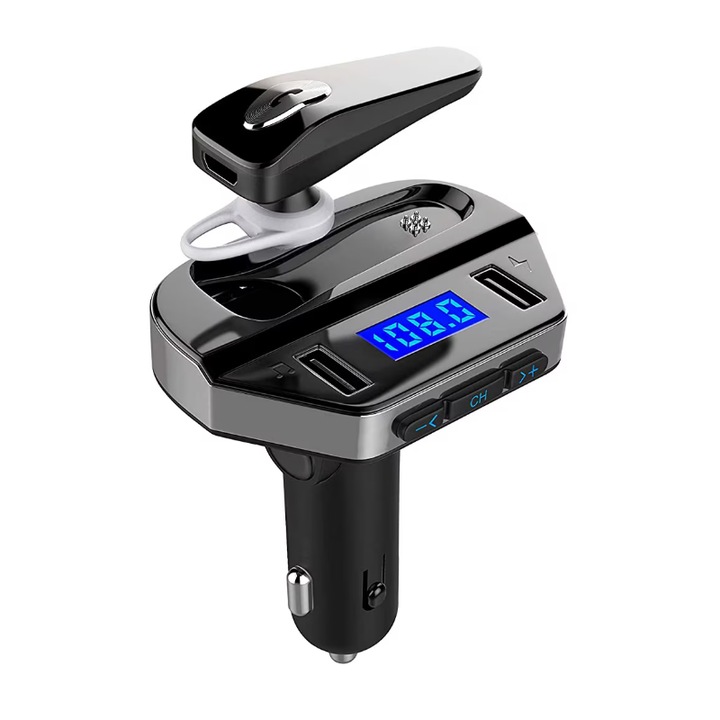 Modulator FM HOZRO, Bluetooth 5.0, Incarcare Rapida, Casca Bluetooth Inclusa