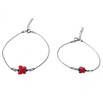 Set 2 bratari mama-fiica argint cu fluturi rosii Elements, GlamBazaar Set 2 bratari mama-fiica argint cu fluturi rosii Elements, GlamBazaar