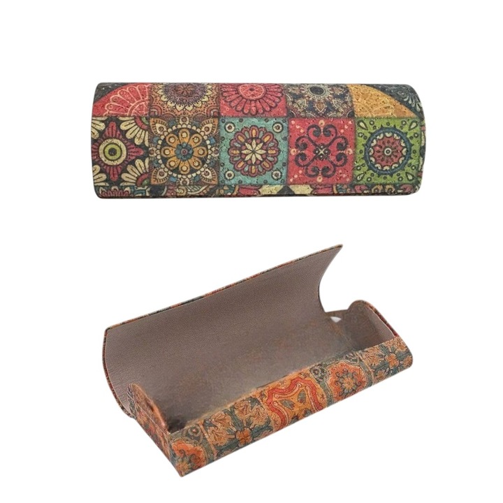 Cutie ochelari retro din pluta, toc handmade cu magnet, portabil, pentru ochelari de soare, vedere sau citit, stil vintage