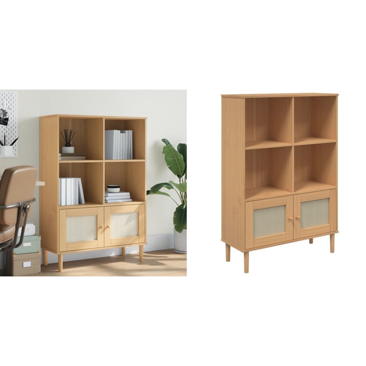 Biblioteca SENJA aspect ratan maro 90x35x130 cm lemn masiv pin