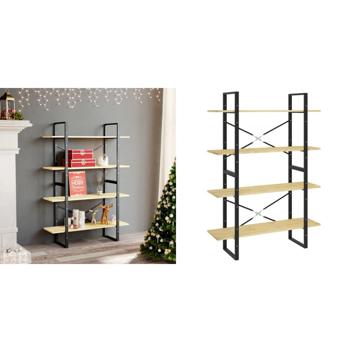 Biblioteca cu 4 rafturi, 100x30x140 cm, lemn masiv de pin