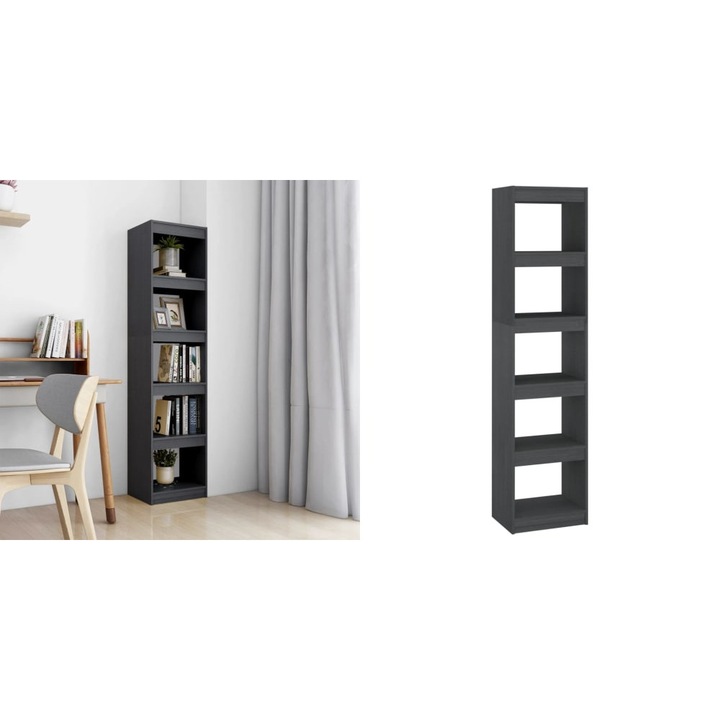 Biblioteca/Separator camera, gri, 40x30x167, 5 cm lemn masiv pin