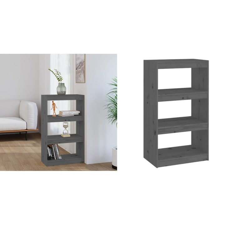 Biblioteca/Separator camera gri 60x30x103, 5 cm, lemn masiv pin