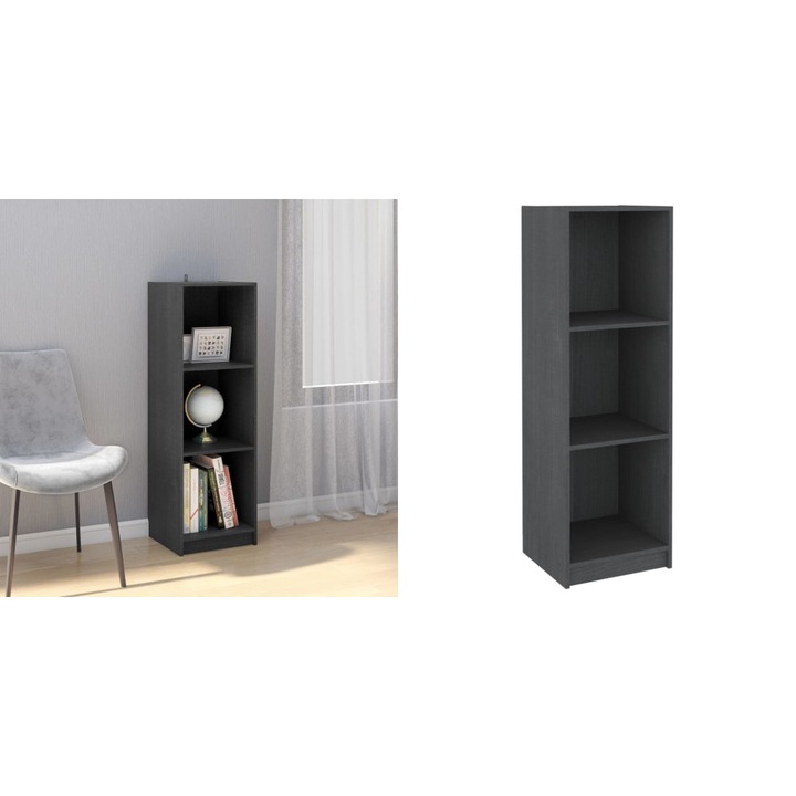 Biblioteca/Separator camera, gri, 36x33x110 cm, lemn masiv pin