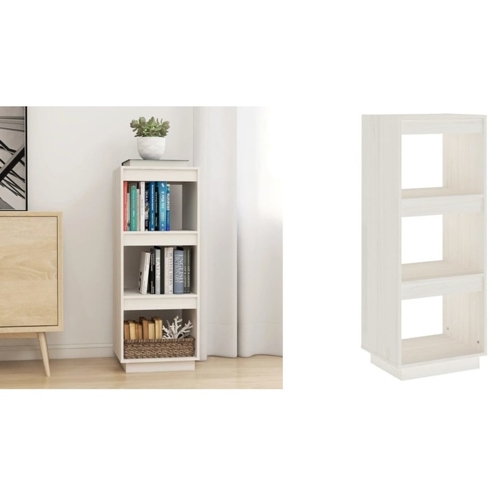 Biblioteca/Separator camera, alb, 40x35x103 cm, lemn masiv pin