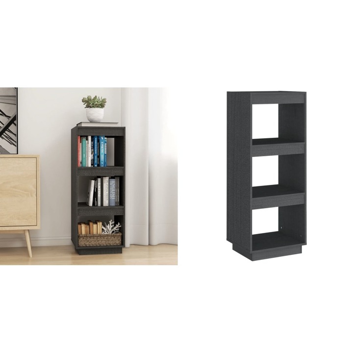 Biblioteca/Separator camera gri 40x35x103 cm lemn masiv de pin