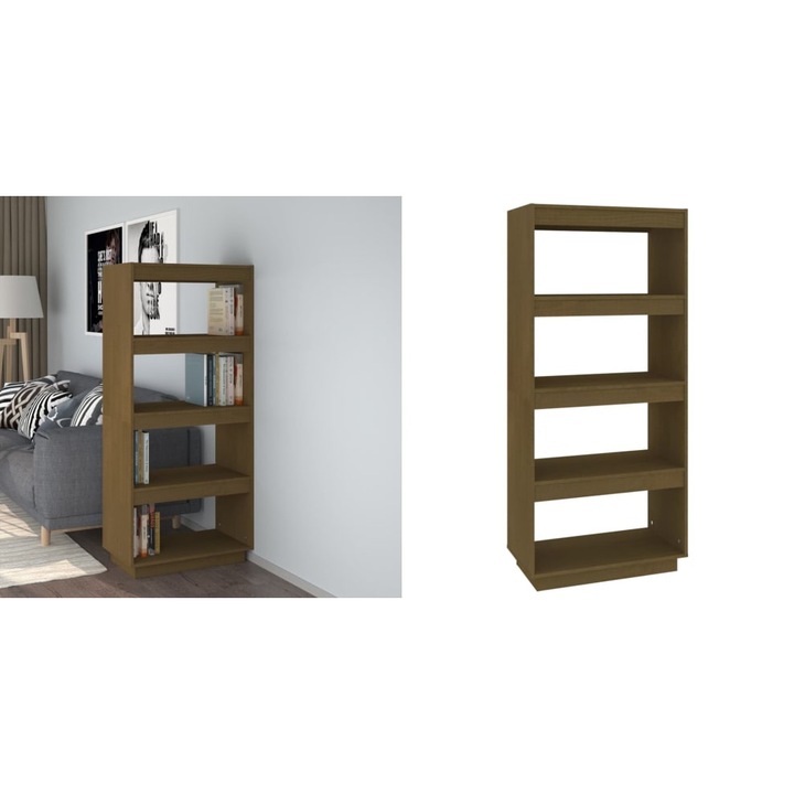 Biblioteca/Separator camera, maro miere, 60x35x135 cm lemn pin