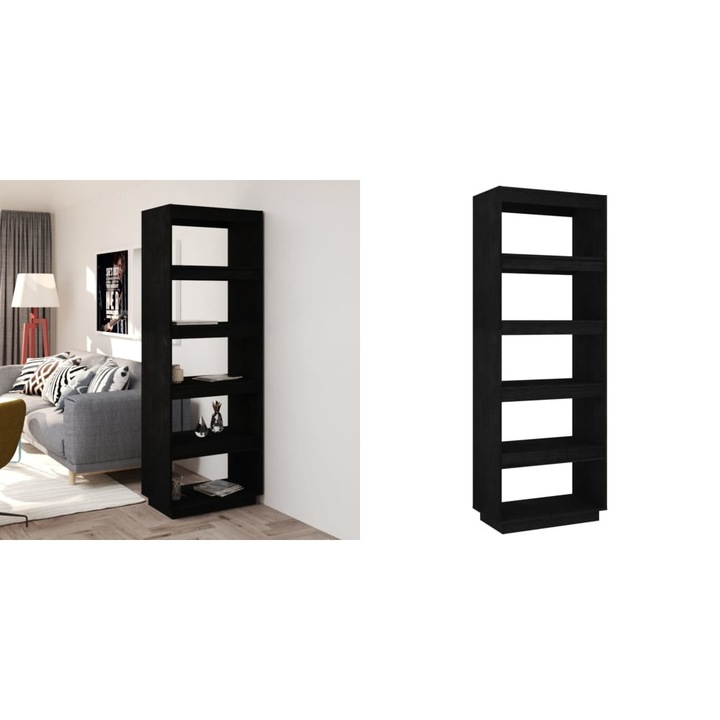 Biblioteca/Separator camera negru 60x35x167 cm lemn masiv pin