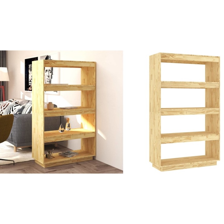 Biblioteca/Separator camera, 80x35x135 cm, lemn masiv pin