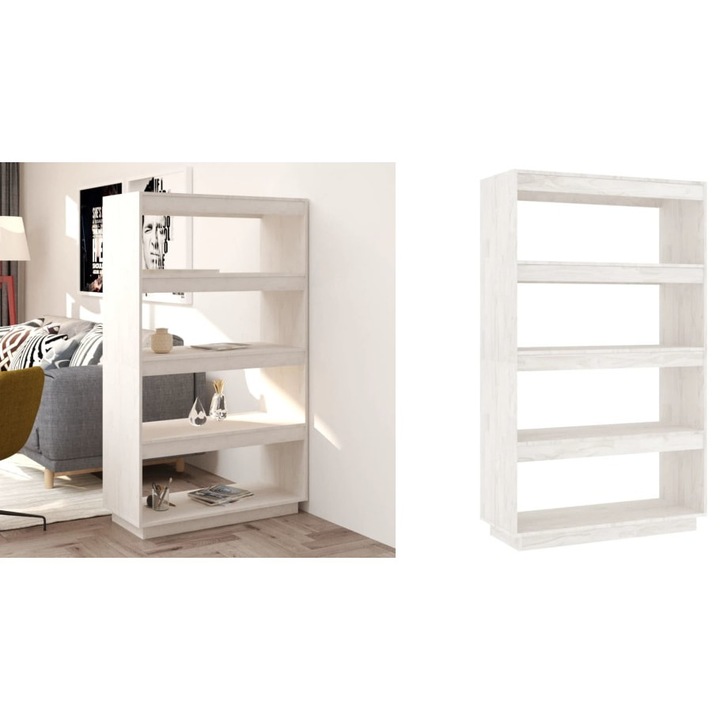 Biblioteca/Separator camera alb 80x35x135 cm, lemn masiv de pin