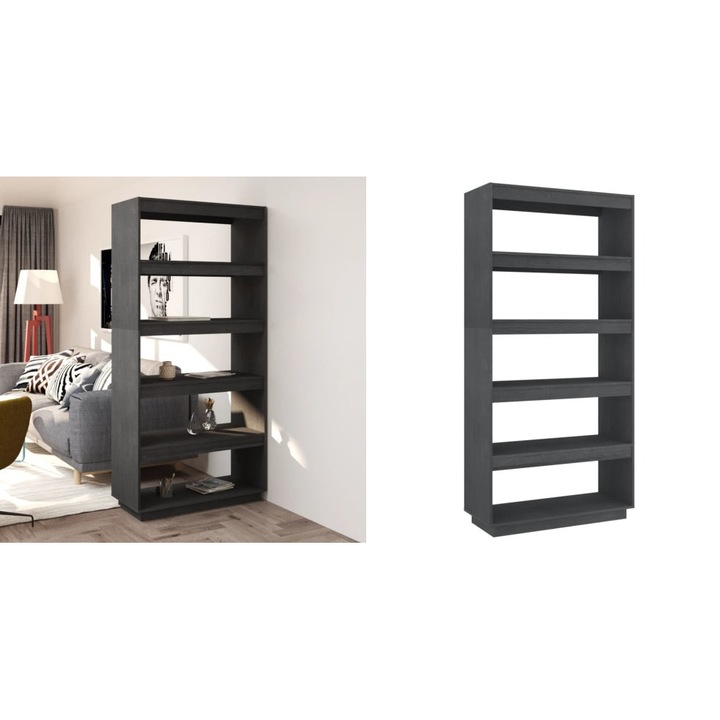 Biblioteca/Separator camera, gri, 80x35x167 cm, lemn masiv pin