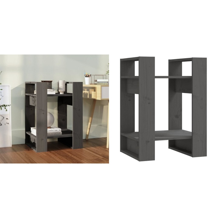 Biblioteca/Separator camera, gri, 41x35x57 cm, lemn masiv pin