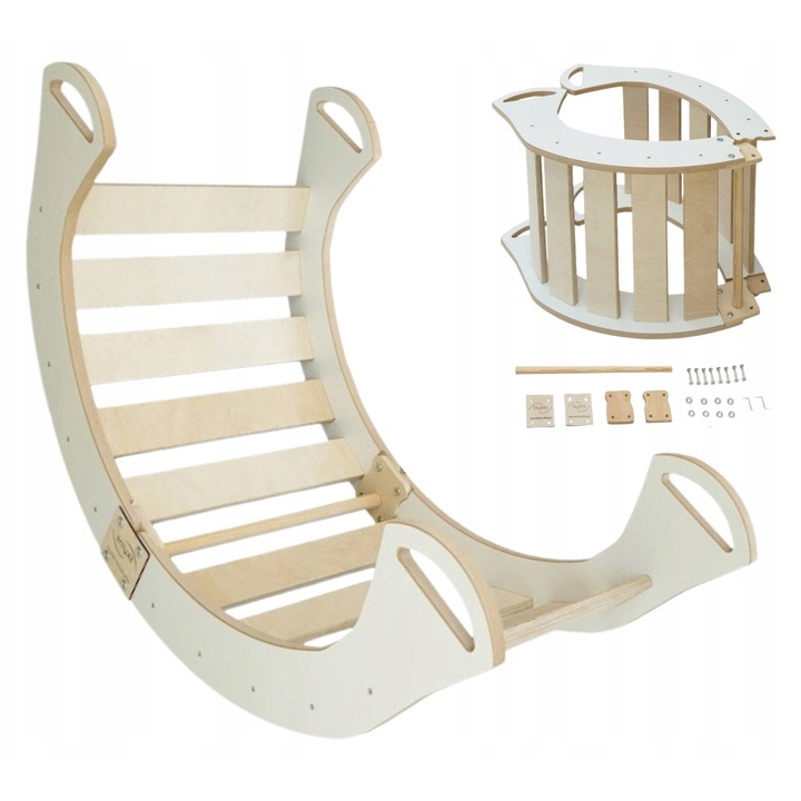 Дървена люлка Монтесори, Skyline, Модел C, бял/натурален, 85x42x43см, екологичен материал