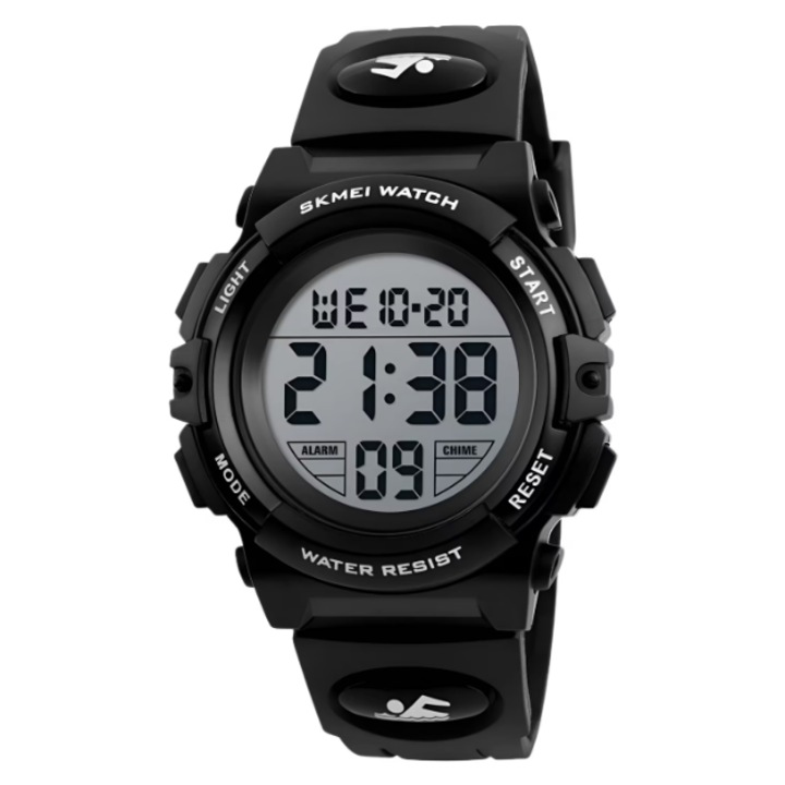 Ceas Sport Pentru Copii, Durabil, Digital, Cronometru si Alarma - Confortabil si Rezistent la Apa 5ATM, SKMEI®, Negru