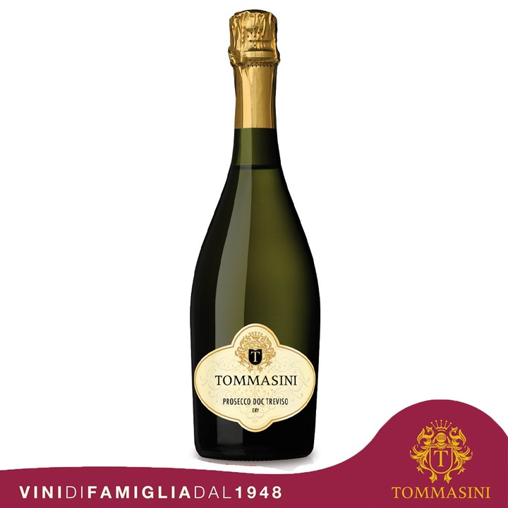 Prosecco Dry DOC Treviso Tommasini, VINI DI FAMIGLIA DAL 1948, origine Veneto Italia, 11, 5%Vol, 750ml