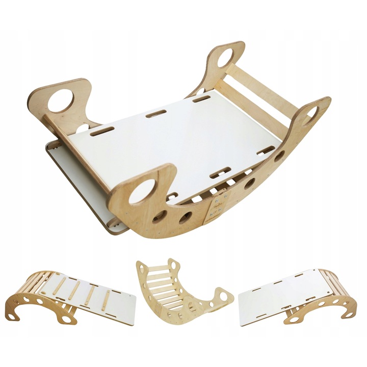 Комплект люлка и платформа 3 в 1 Монтесори, Skyline, Модел B, 4 в 1, 100 см x 43 см x 50 см, брезов/буков шперплат, заоблени и внимателно шлайфани ъгли, екологични материали, многофункционален дизайн, бял/натурален