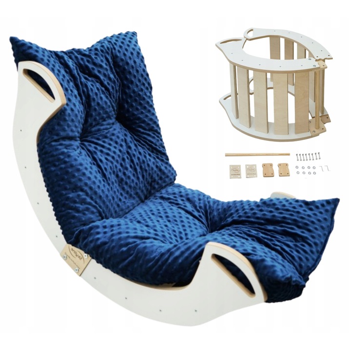 Комплект дървена люлка Монтесори с възглавница, Skyline, модел C, 85 см x 56 см x 51 см, шперплат от бреза/бук, заоблени и внимателно шлифовани ръбове, екологични материали, многофункционален дизайн, естествен/червен