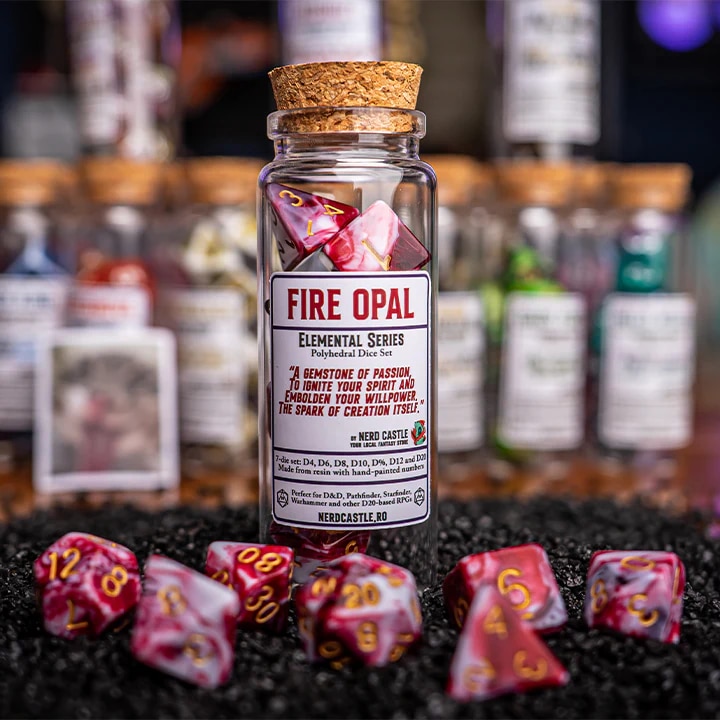 Set de 7 Zaruri D&D in Sticla, Elemental Series, Fire Opal