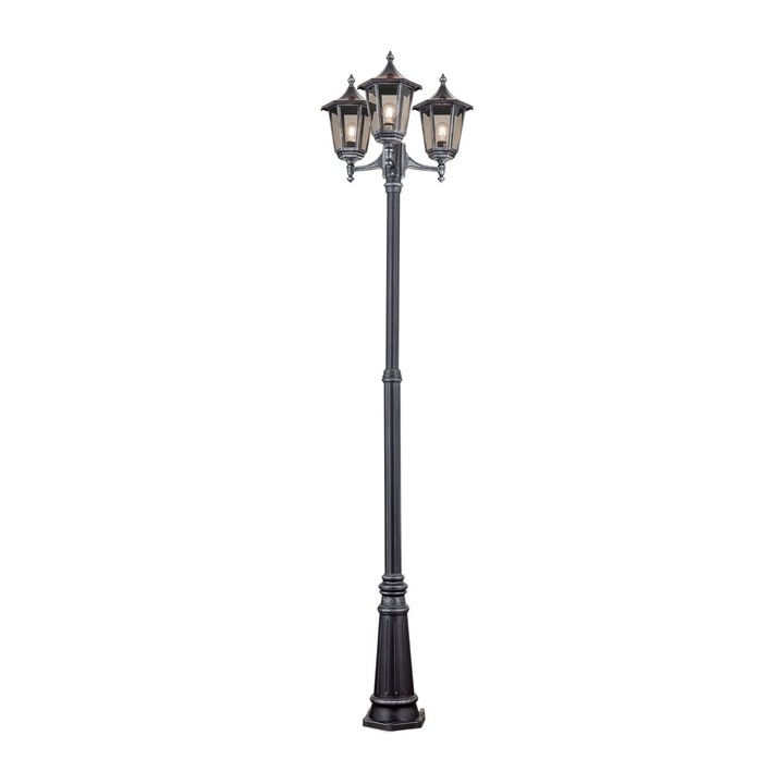 Lampadar pentru exterior HERMINE, E27 3x60W aluminiu finisaj negru/argintiu, geam fumuriu inaltime 240cm IP43 ORION