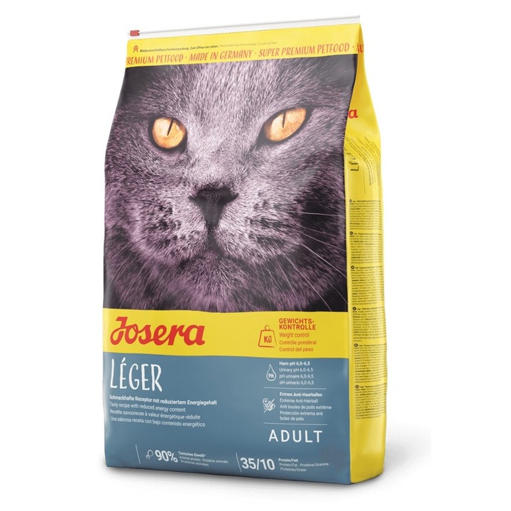 Храна за котки Josera Leger 10 кг, с ниско съдържание на мазнини, богата на фибри, за котки с ниска активност, контрол на теглото