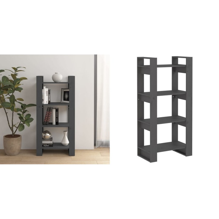 Biblioteca/Separator camera, gri, 60x35x125 cm, lemn masiv pin