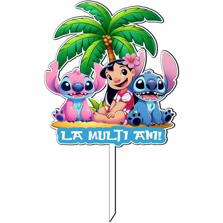 Topper Tort Stitch, Lemn MDF cu Print UV Colorat, Rezistent si Reutilizabil