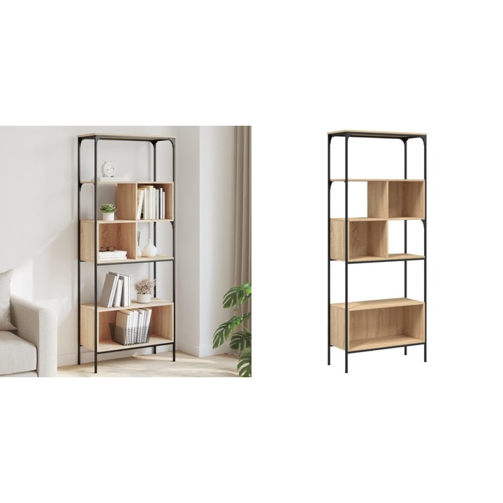 Biblioteca cu 5 niveluri, stejar sonoma, 76x33x188,5 cm, lemn
