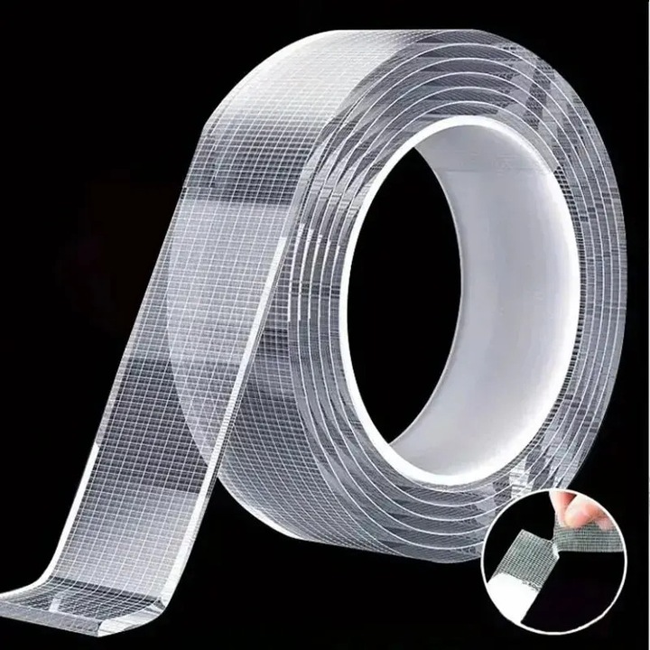 Banda adeziva cu nano lipici, dubla fata, spalabila si reutilizabila