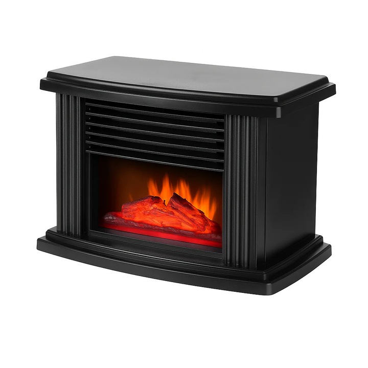 Semineu electric portabil cu efect de flacara, 800W/1000W, protectie supraincalzire, 22 cm