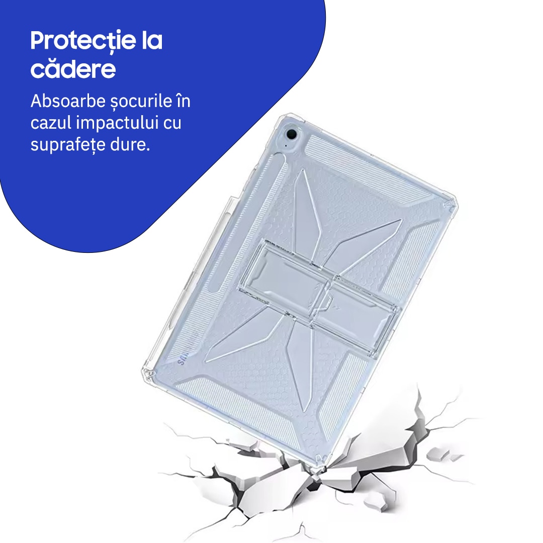 Husa de protectie telefonultau® pentru Samsung Galaxy Tab S10 Lite (X400/X406)/ S10 FE (X520/X526)/ S9 (X710/X716)/ S9 FE (X510/X516), 10.9inch, silicon transparent antishock cu colturi intarite, suport pentru creion si stylus, ideala pentru filme, jocuri