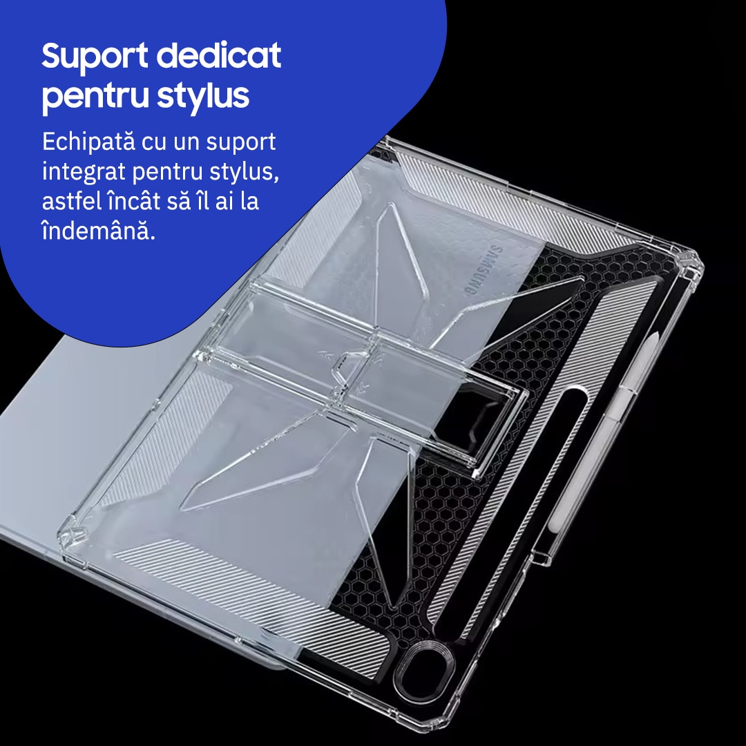 Husa de protectie telefonultau® pentru Samsung Galaxy Tab S10 Lite (X400/X406)/ S10 FE (X520/X526)/ S9 (X710/X716)/ S9 FE (X510/X516), 10.9inch, silicon transparent antishock cu colturi intarite, suport pentru creion si stylus, ideala pentru filme, jocuri